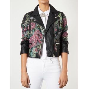 TOPSHOP Faux Leather Floral Printed Moto Jacket